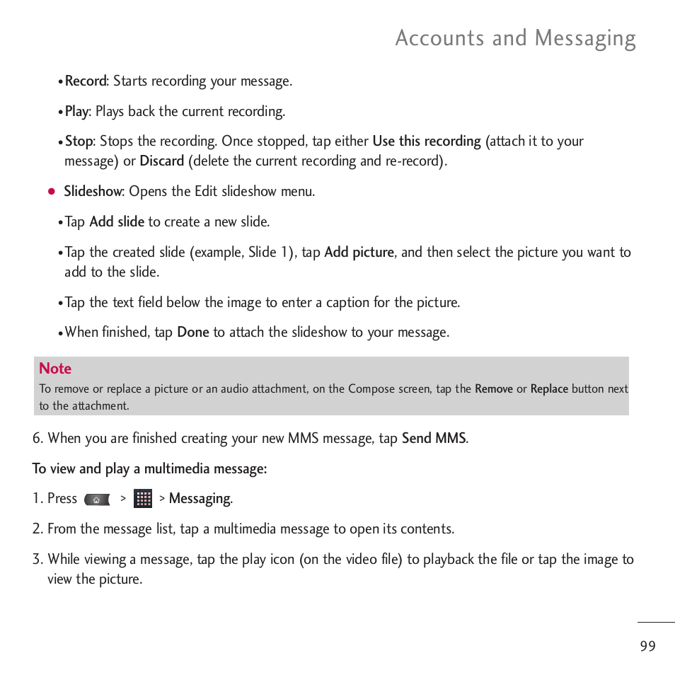 Accounts and messaging | LG LGVM701 User Manual | Page 101 / 221