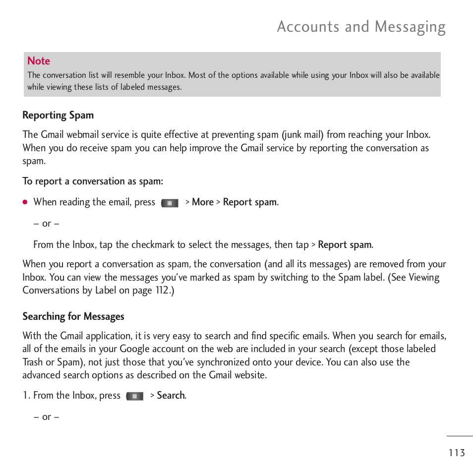 Accounts and messaging | LG LGVM701 User Manual | Page 115 / 221