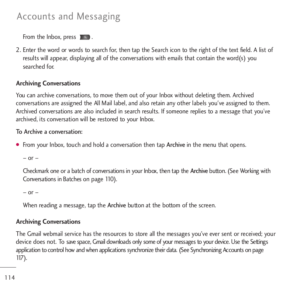 Accounts and messaging | LG LGVM701 User Manual | Page 116 / 221