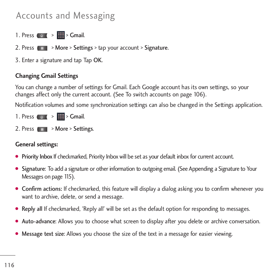 Accounts and messaging | LG LGVM701 User Manual | Page 118 / 221