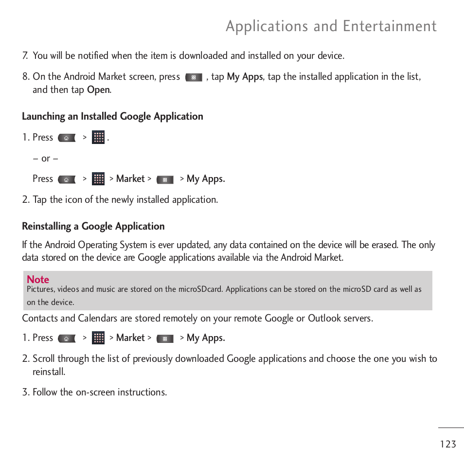 Applications and entertainment | LG LGVM701 User Manual | Page 125 / 221