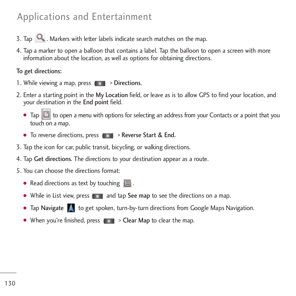 Applications and entertainment | LG LGVM701 User Manual | Page 132 / 221