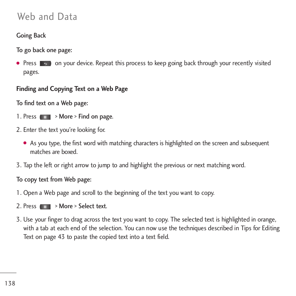 Web and data | LG LGVM701 User Manual | Page 140 / 221