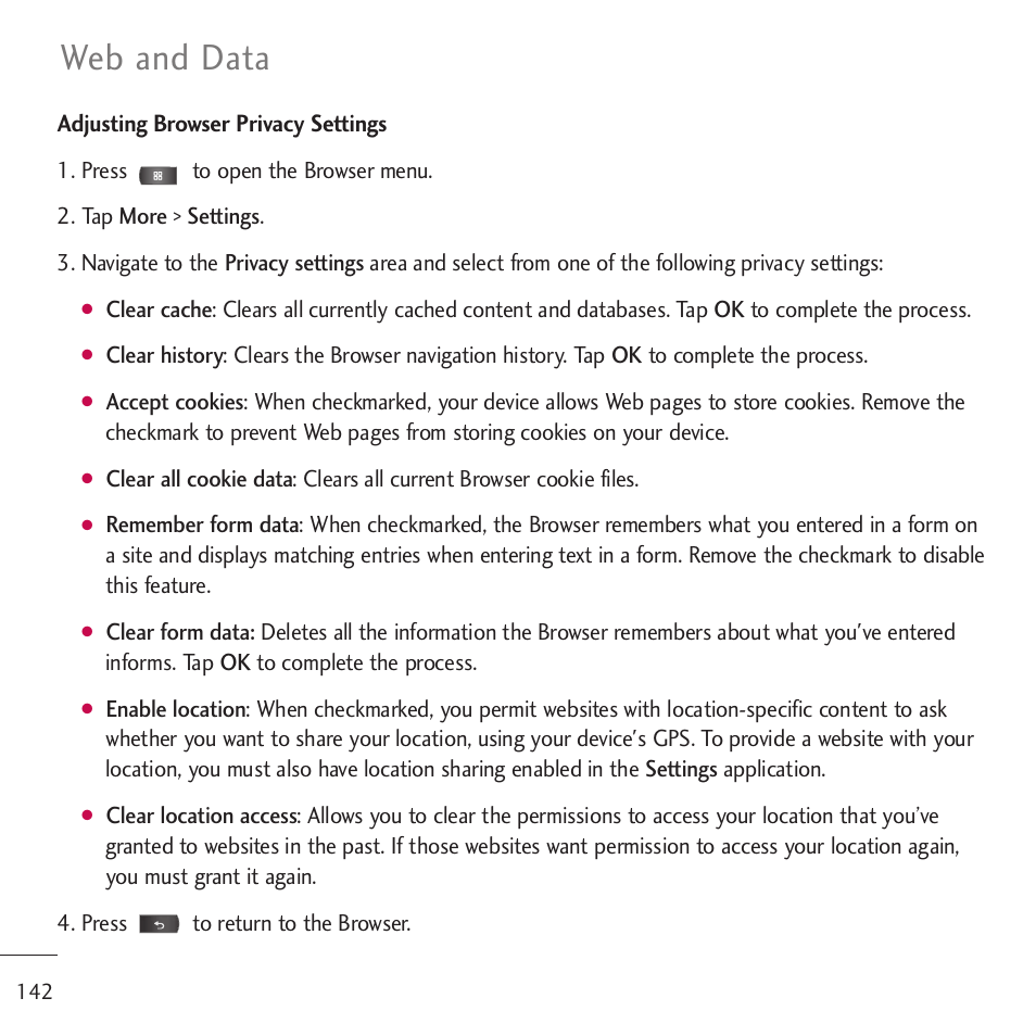 Web and data | LG LGVM701 User Manual | Page 144 / 221