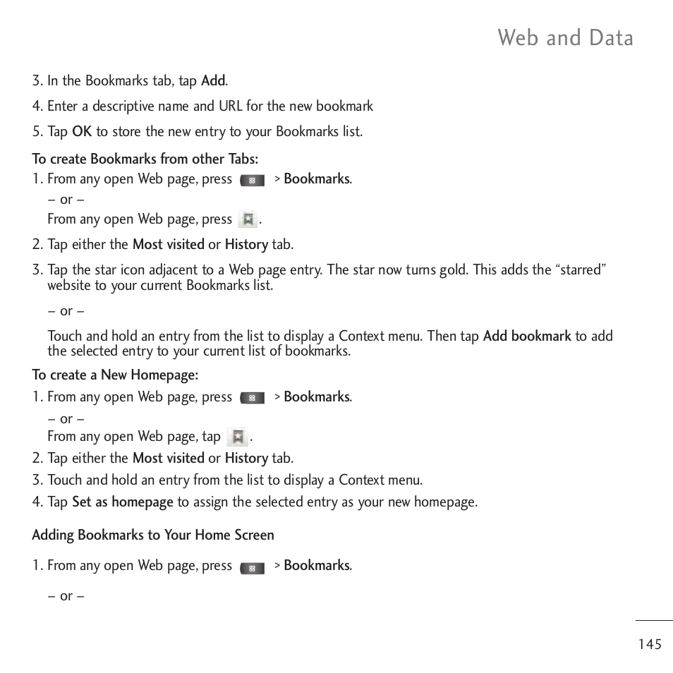 Web and data | LG LGVM701 User Manual | Page 147 / 221