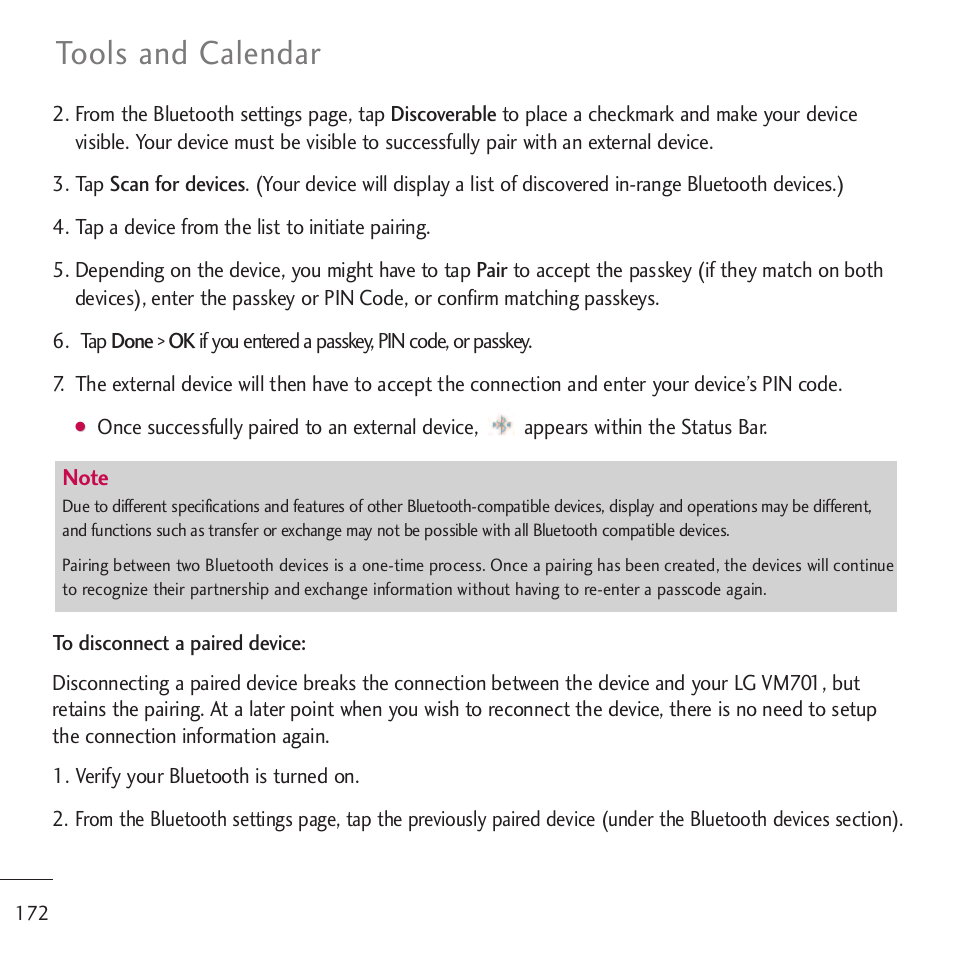 Tools and calendar | LG LGVM701 User Manual | Page 174 / 221