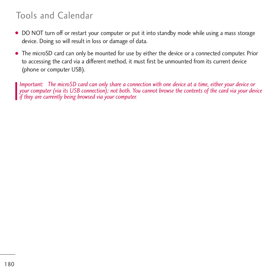 Tools and calendar | LG LGVM701 User Manual | Page 182 / 221