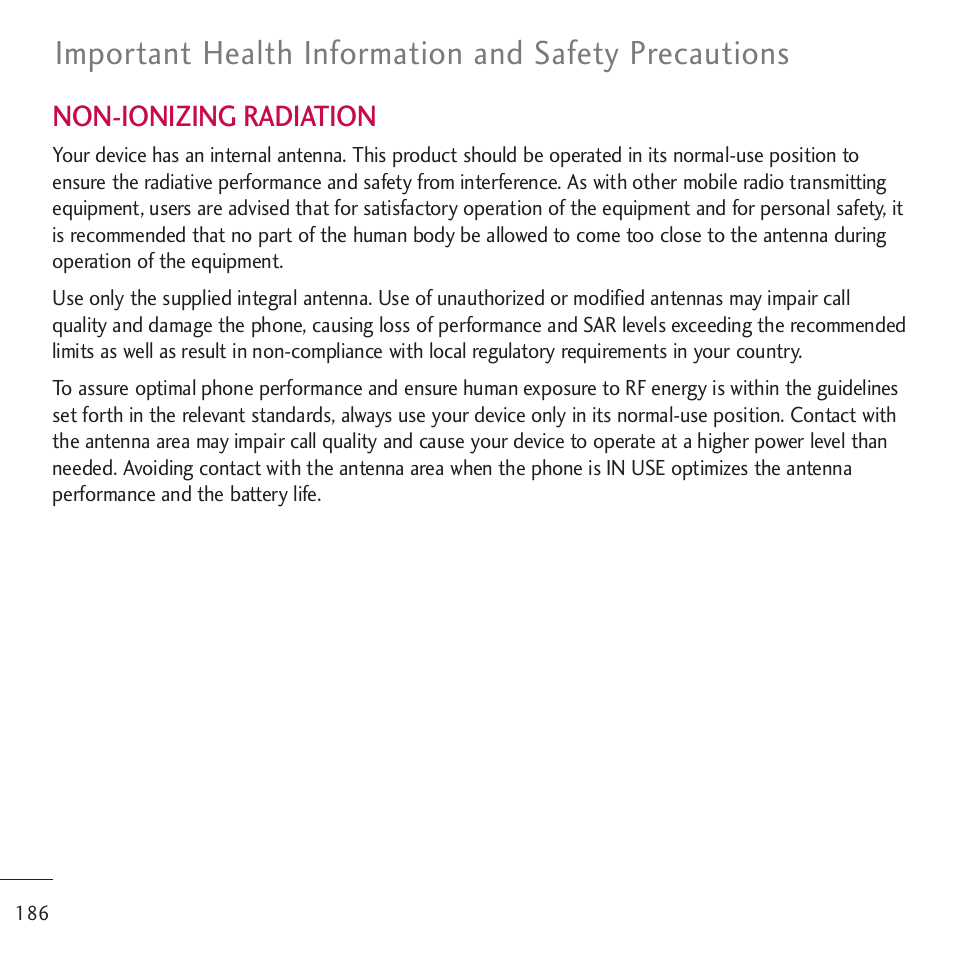 Non-ionizing radiation | LG LGVM701 User Manual | Page 188 / 221