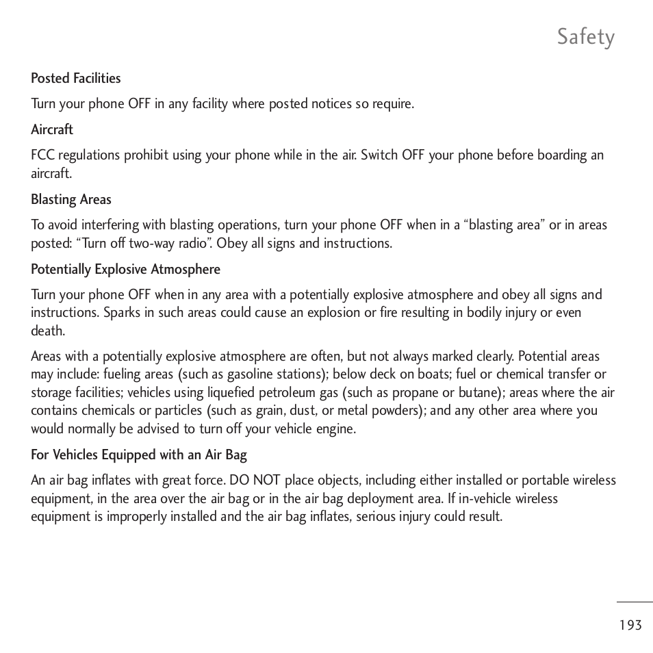 Safety | LG LGVM701 User Manual | Page 195 / 221