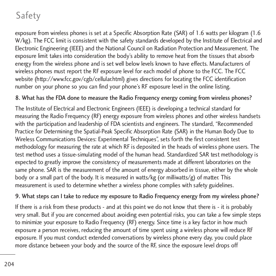 Safety | LG LGVM701 User Manual | Page 206 / 221