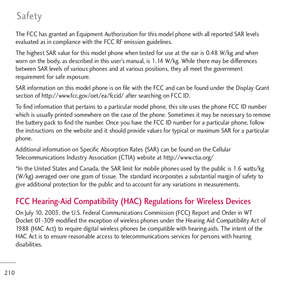 Safety | LG LGVM701 User Manual | Page 212 / 221