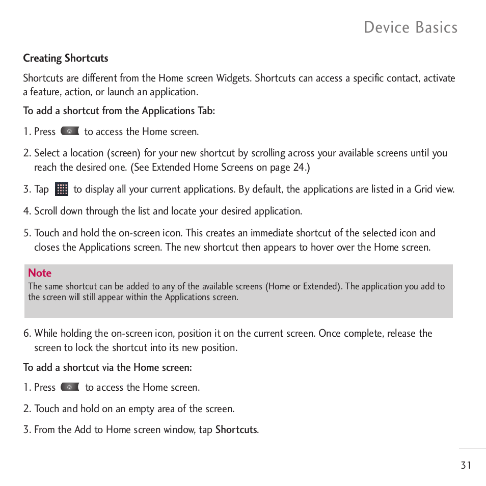 Device basics | LG LGVM701 User Manual | Page 33 / 221