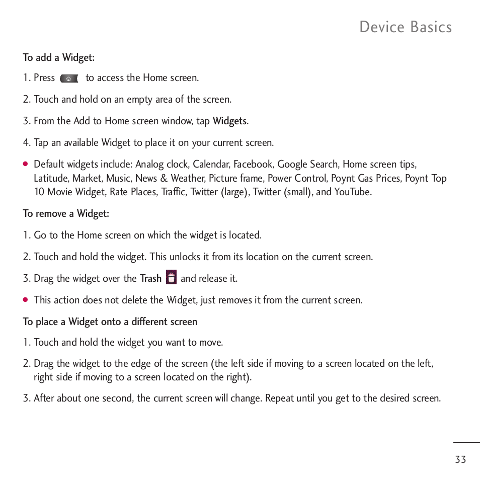 Device basics | LG LGVM701 User Manual | Page 35 / 221