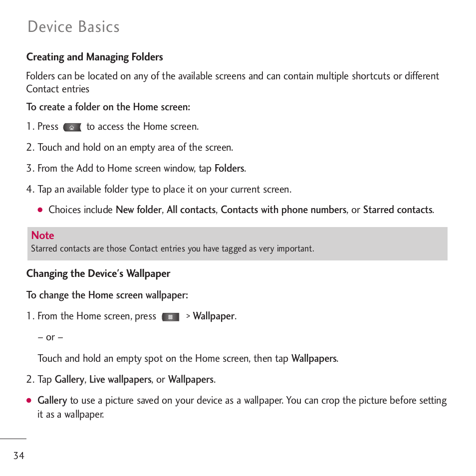 Device basics | LG LGVM701 User Manual | Page 36 / 221