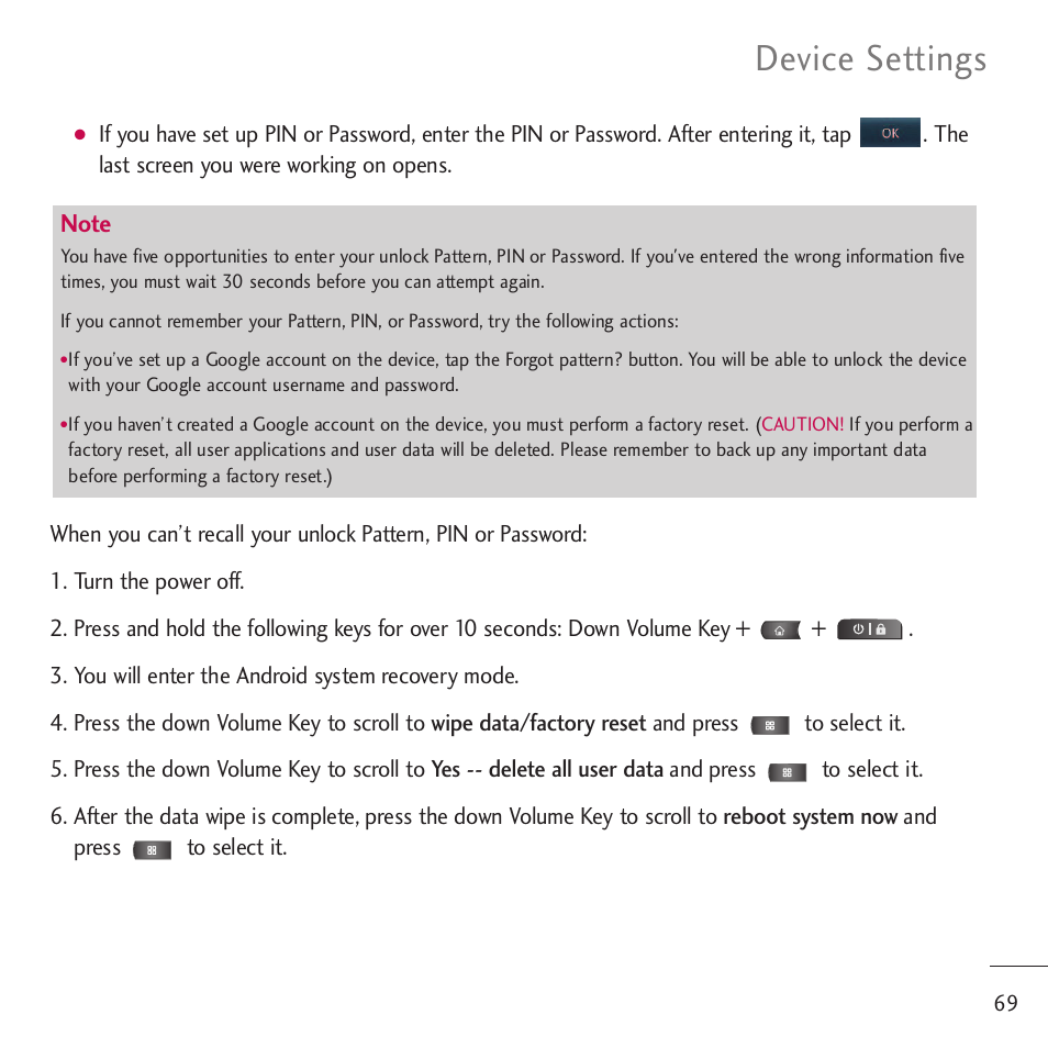 Device settings | LG LGVM701 User Manual | Page 71 / 221