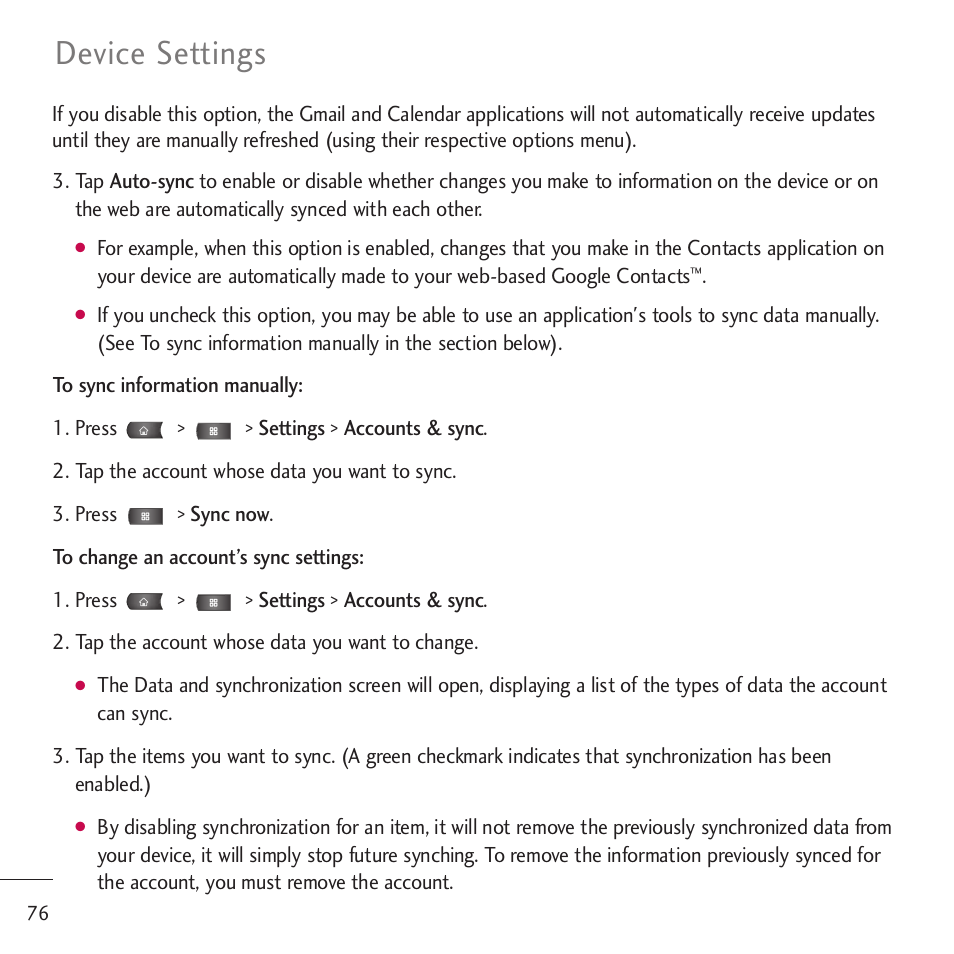 Device settings | LG LGVM701 User Manual | Page 78 / 221