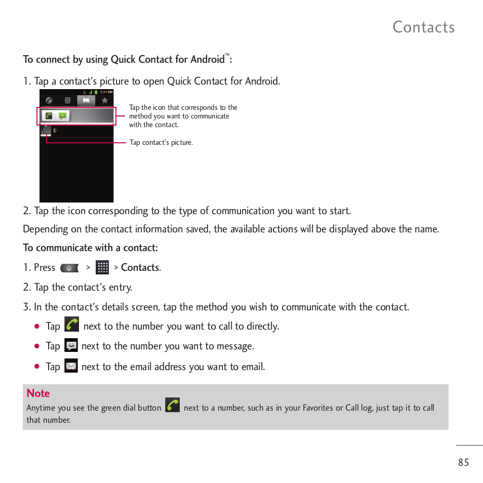 Contacts | LG LGVM701 User Manual | Page 87 / 221