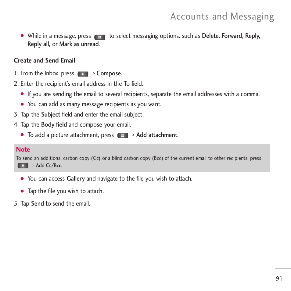 Accounts and messaging | LG LGVM701 User Manual | Page 93 / 221