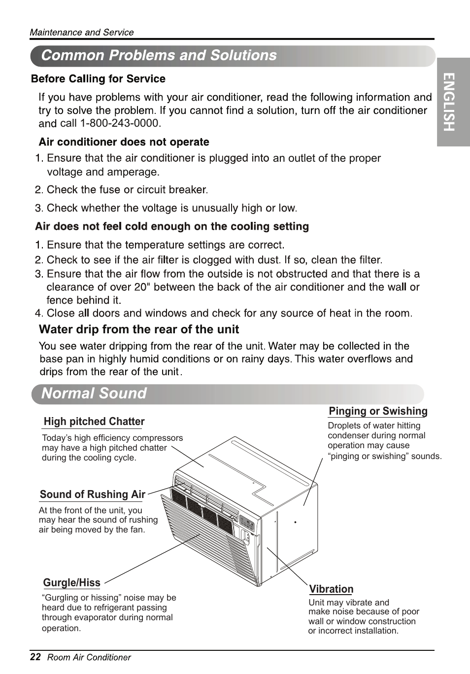 Normal sound, Water drip from the rear of the unit | LG LT1234HNR User Manual | Page 22 / 48