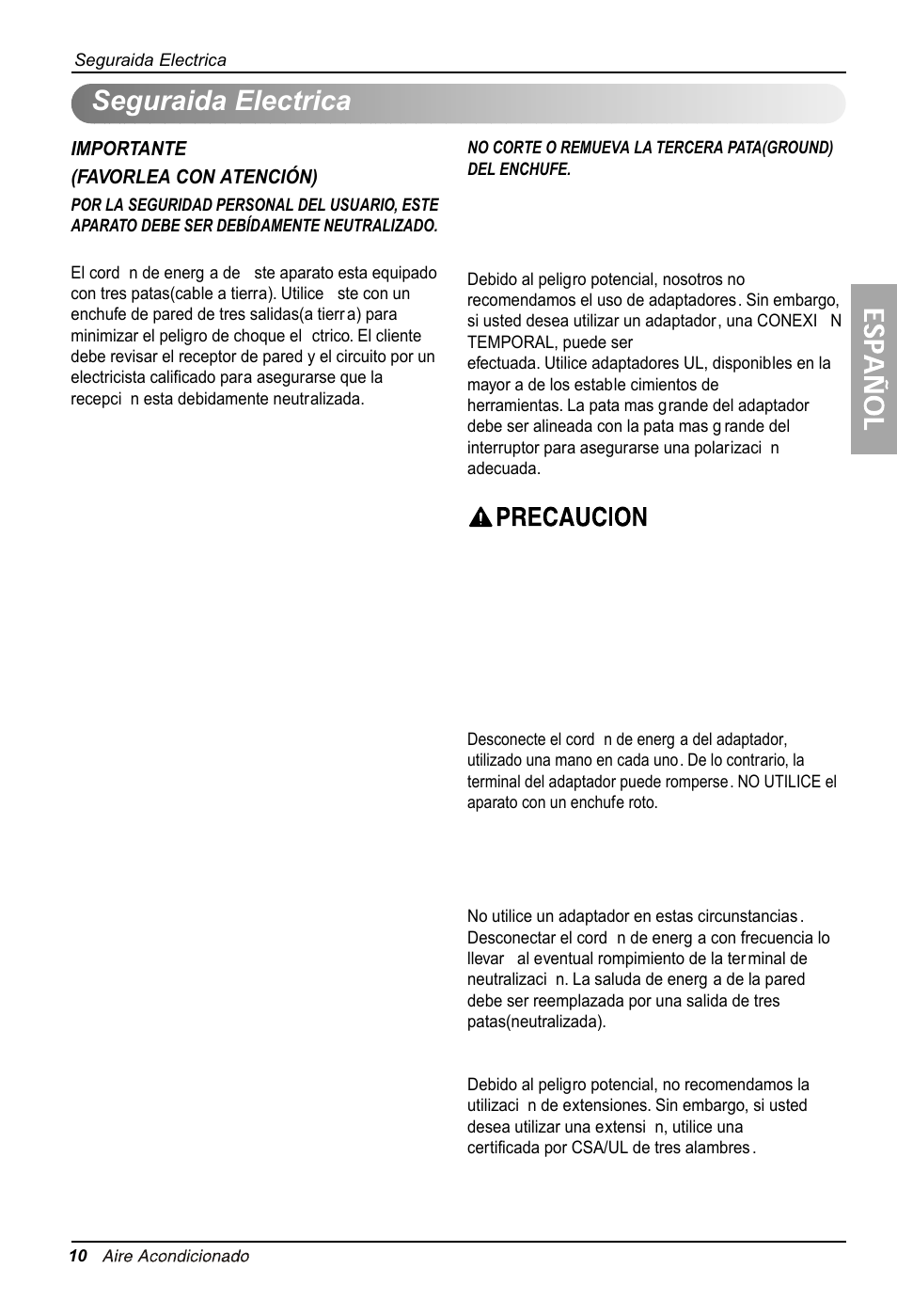 Seguraida electrica | LG LT1234HNR User Manual | Page 32 / 48