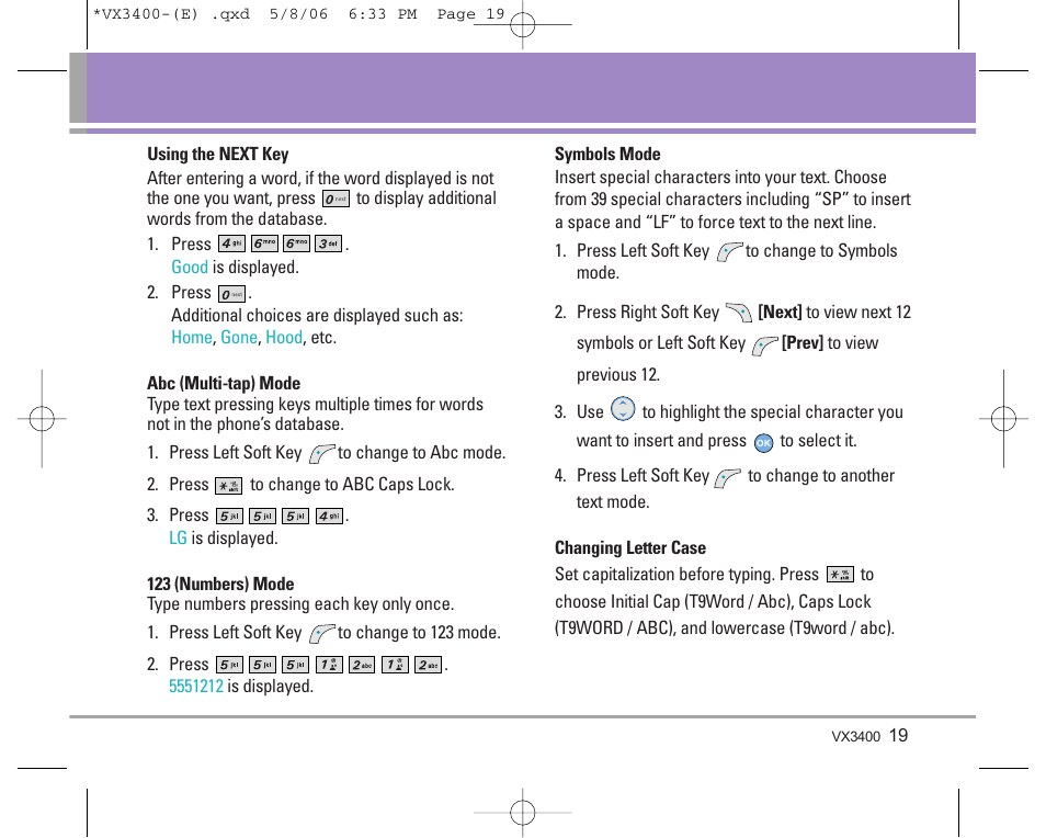 LG VX3400 User Manual | Page 21 / 81