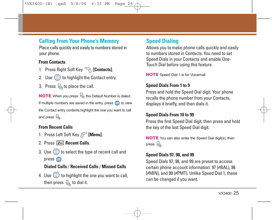 Speed dialing | LG VX3400 User Manual | Page 27 / 81