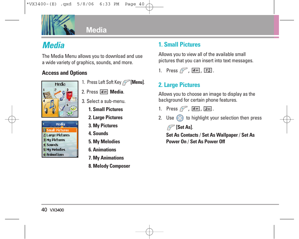 Media | LG VX3400 User Manual | Page 42 / 81