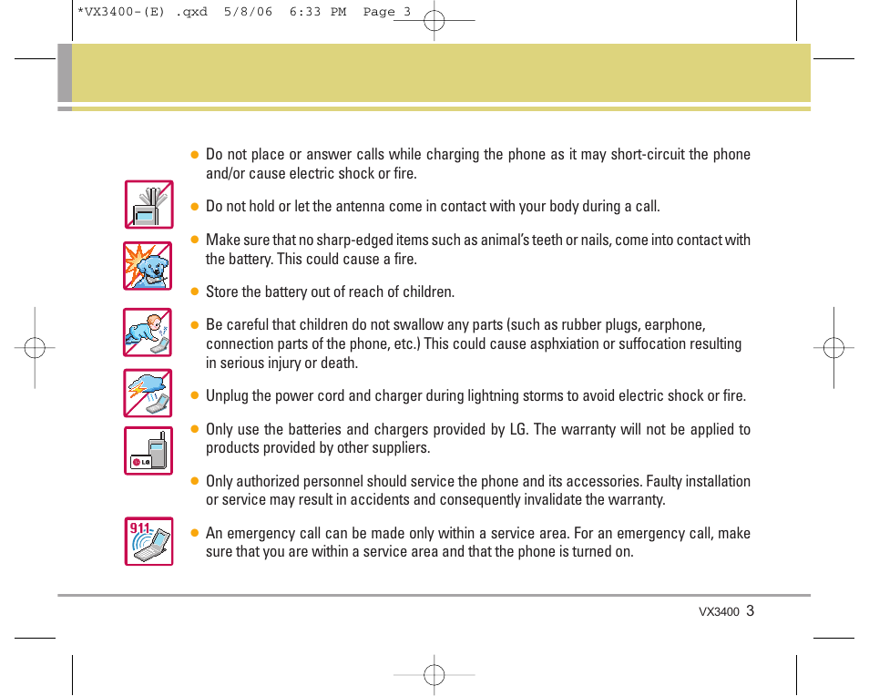 LG VX3400 User Manual | Page 5 / 81