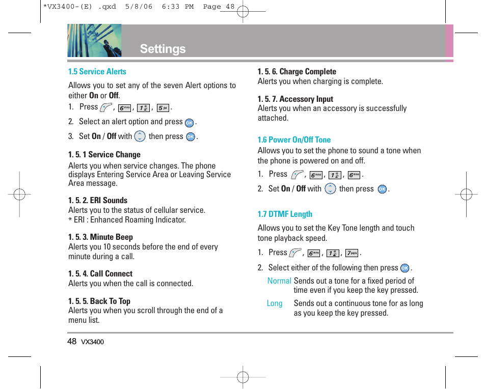 Settings | LG VX3400 User Manual | Page 50 / 81