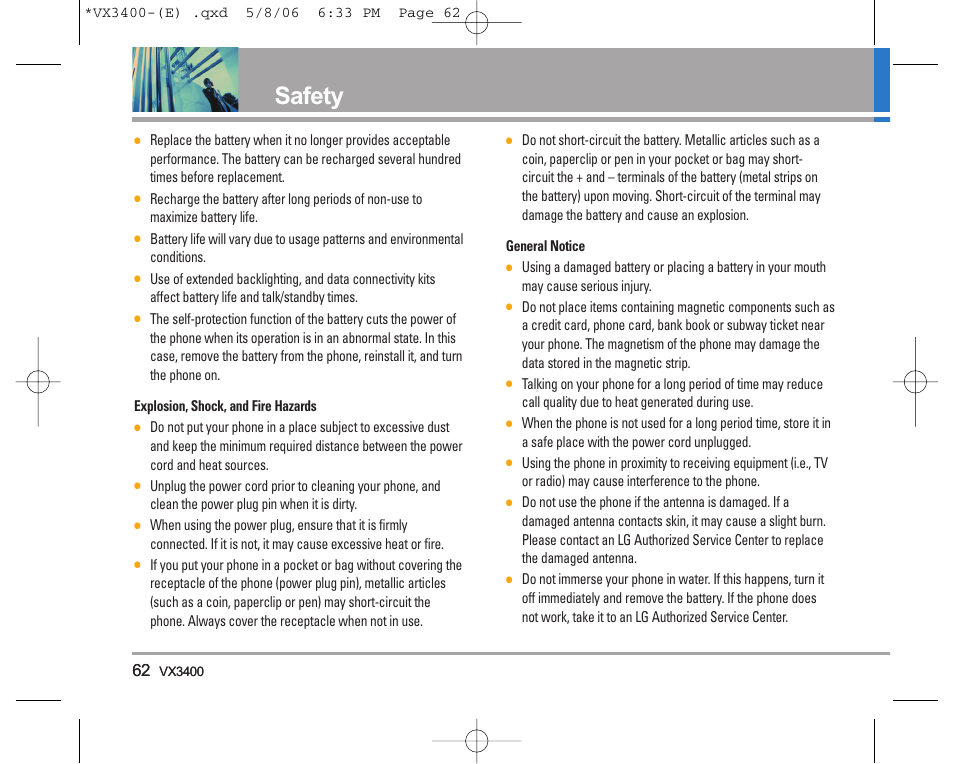 Safety | LG VX3400 User Manual | Page 64 / 81