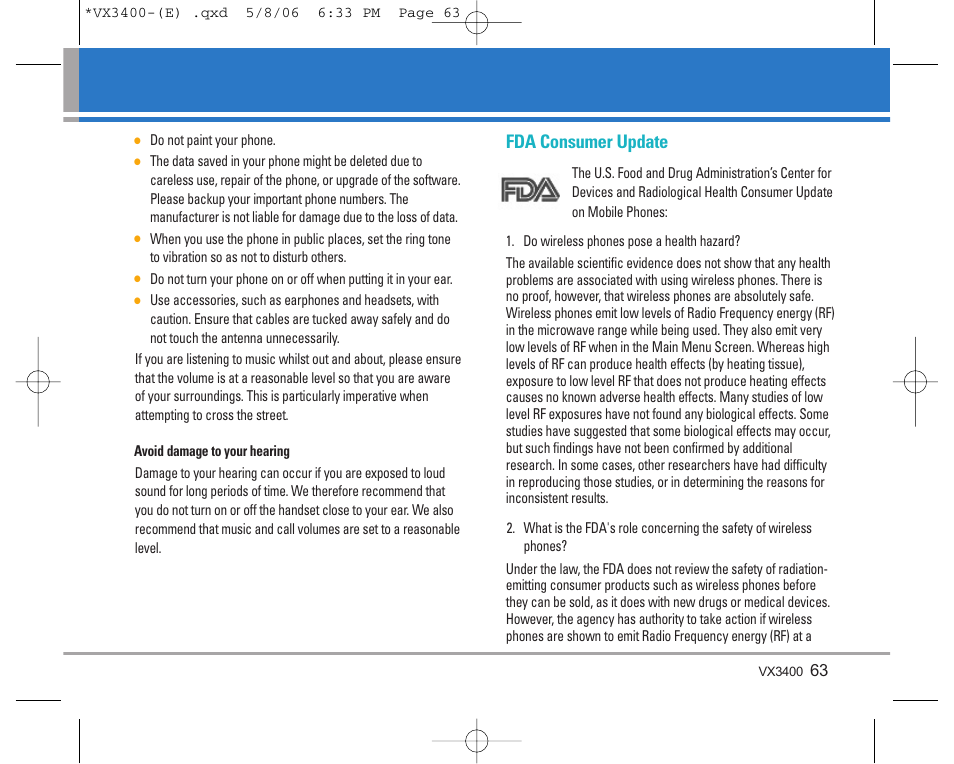 Fda consumer update | LG VX3400 User Manual | Page 65 / 81