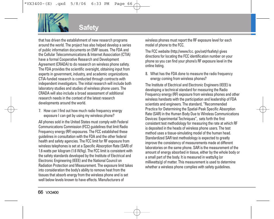 Safety | LG VX3400 User Manual | Page 68 / 81