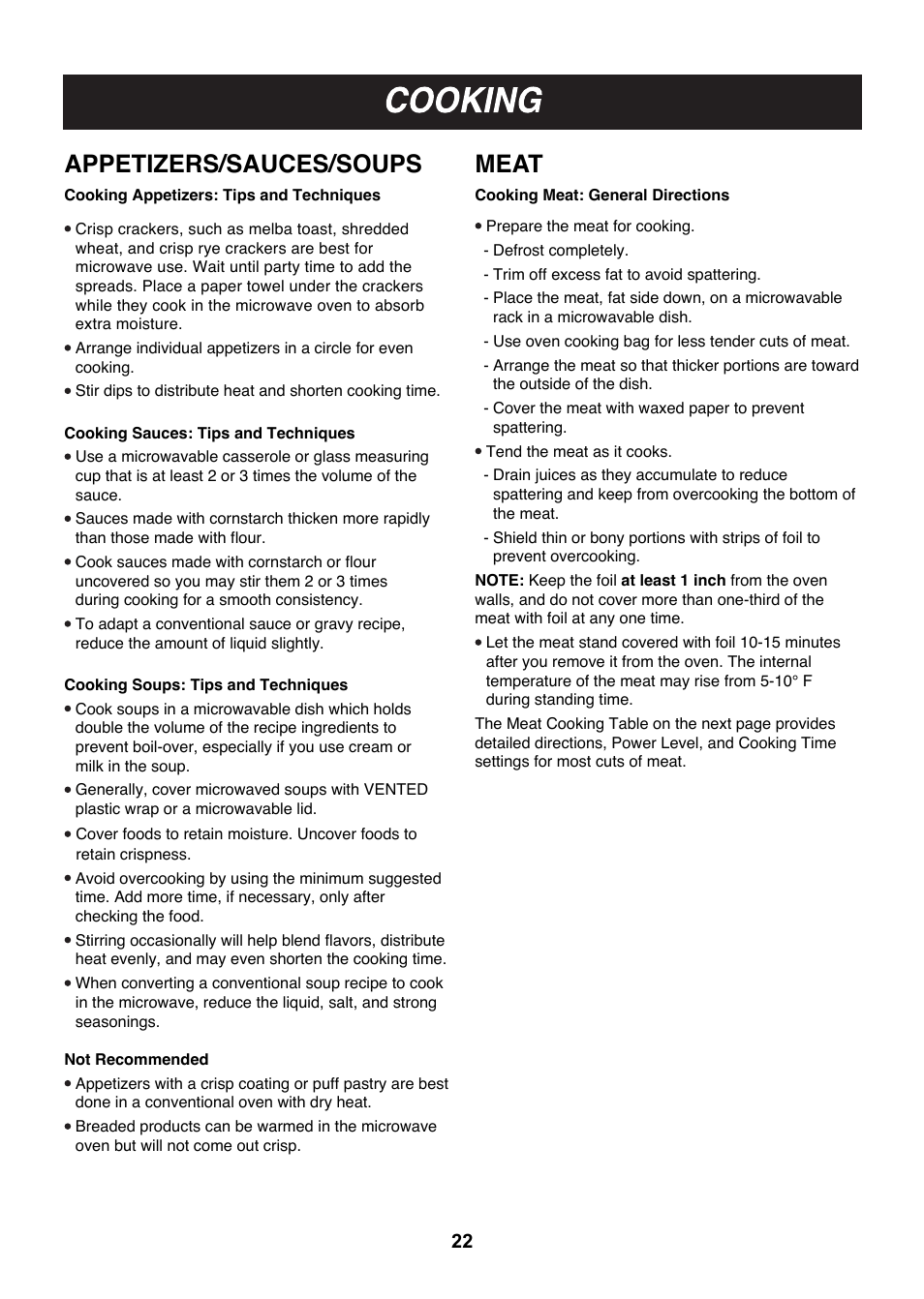 Appetizers/sauces/soups, Meat | LG LMHM2017SB User Manual | Page 23 / 33