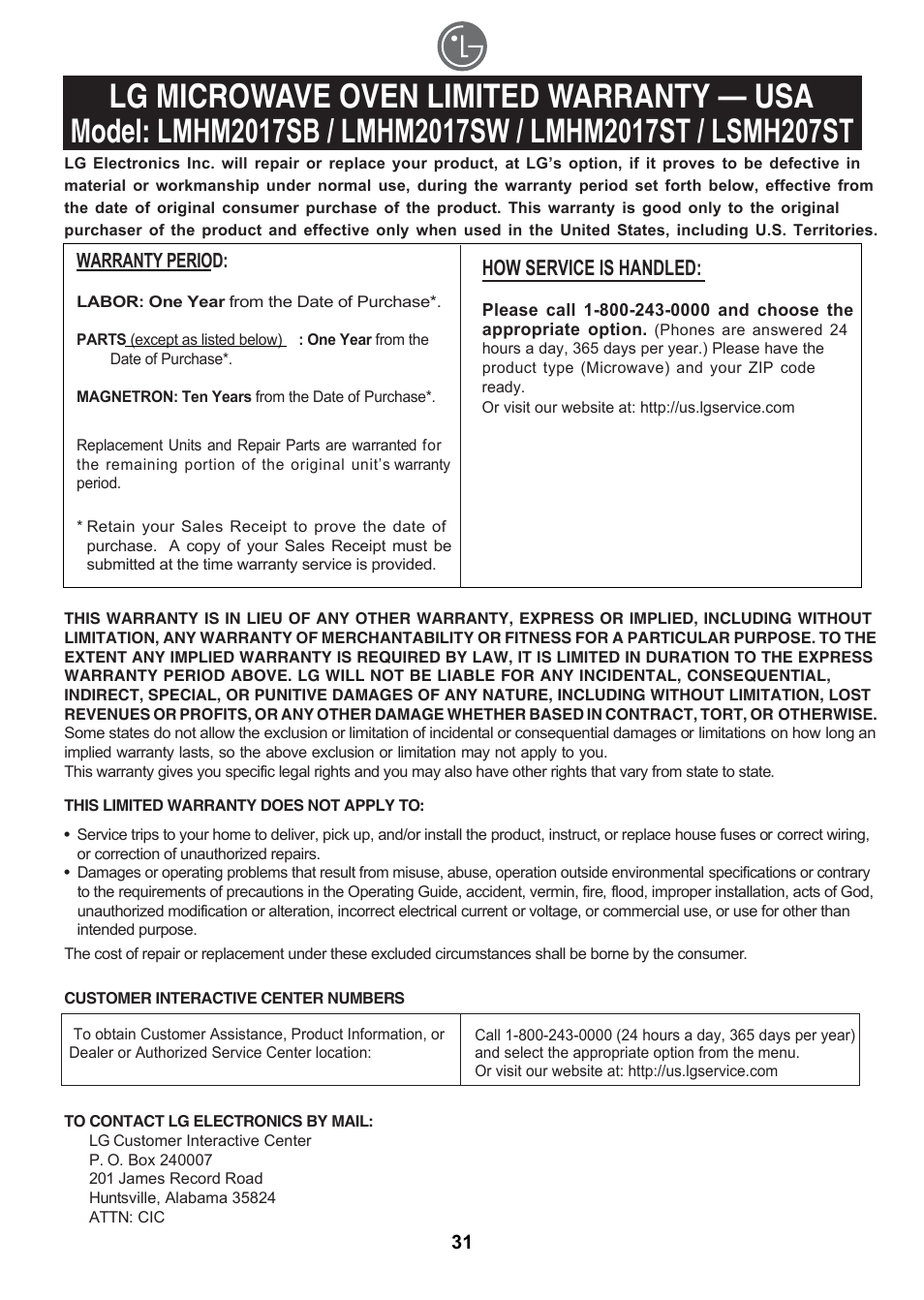 How service is handled | LG LMHM2017SB User Manual | Page 32 / 33