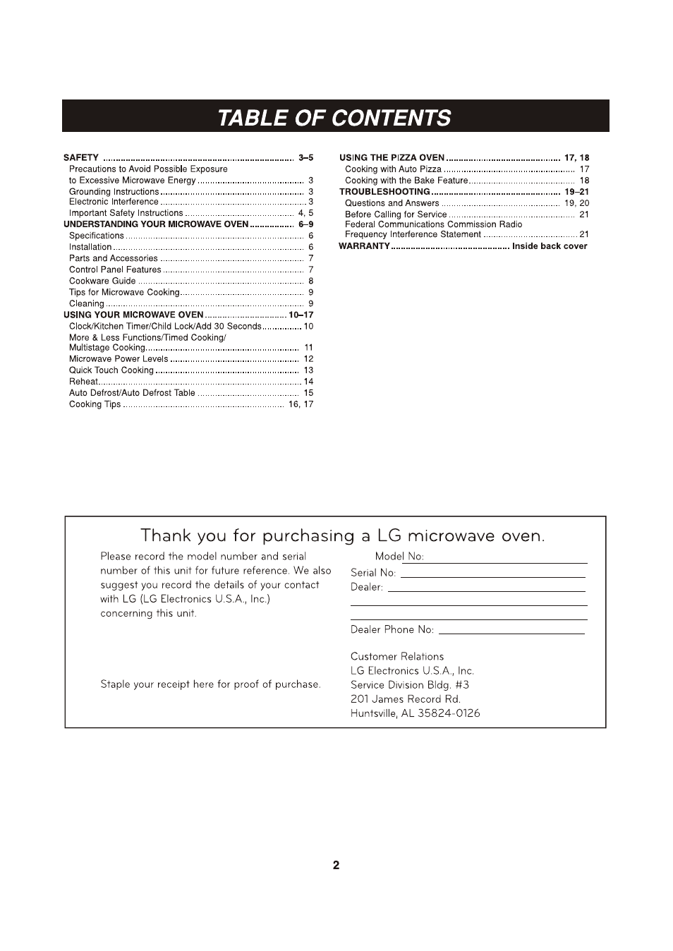 LG LCSP1110ST User Manual | Page 2 / 23