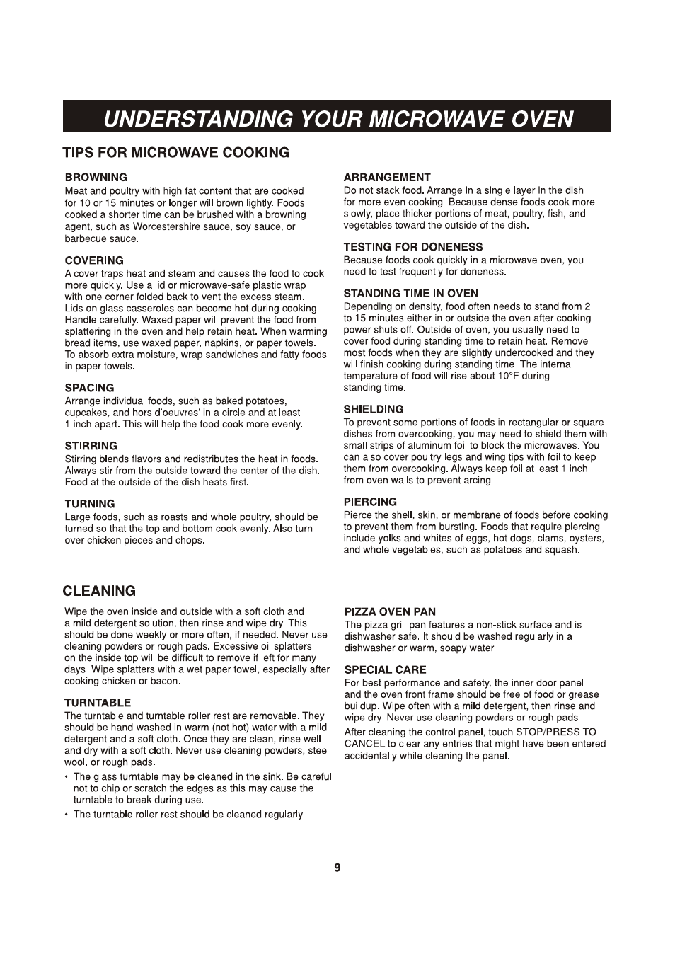 Tips for microwave cooking, Cleaning, Understanding your microwave oven | LG LCSP1110ST User Manual | Page 9 / 23