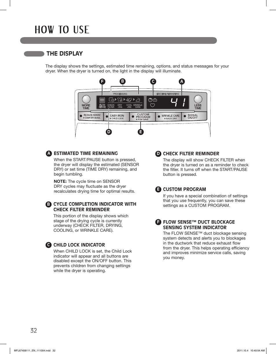 The display | LG DLEX2650R User Manual | Page 32 / 100