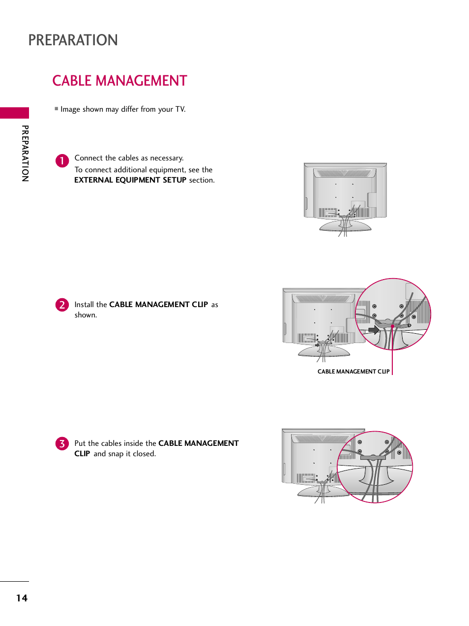 Cable management, Preparation | LG 47LG50-UG User Manual | Page 14 / 114