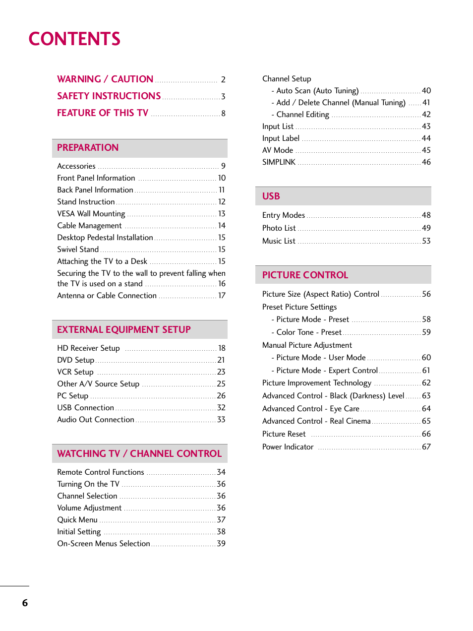 LG 47LG50-UG User Manual | Page 6 / 114