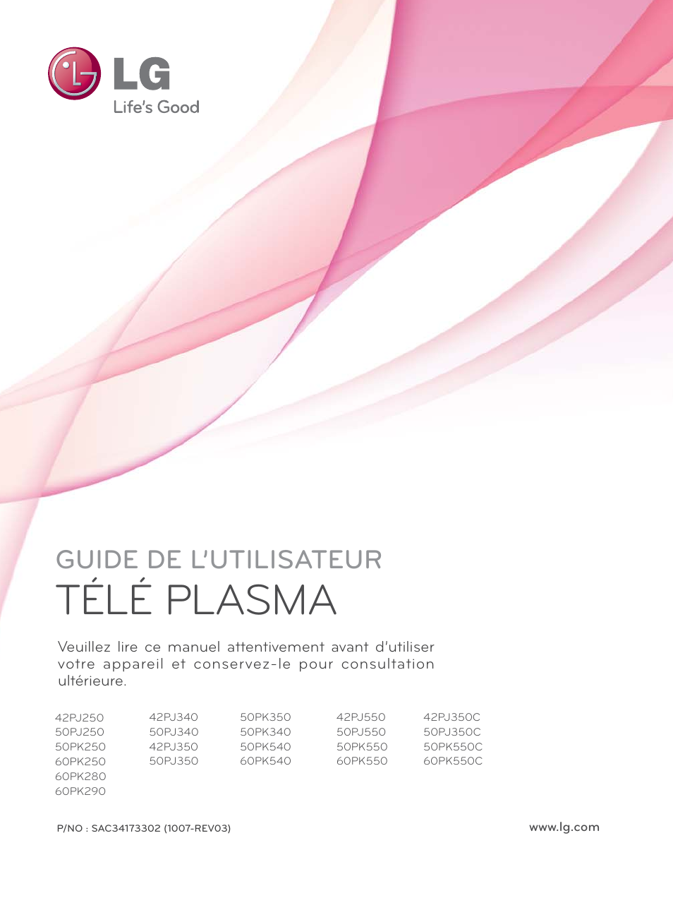 Cover, Télé plasma, Guide de l’utilisateur | LG 42PJ350 User Manual | Page 121 / 360