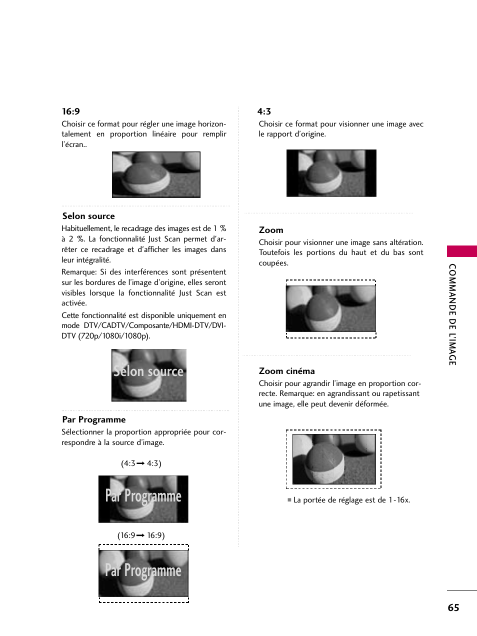 Par programme, Selon source | LG 42PJ350 User Manual | Page 185 / 360