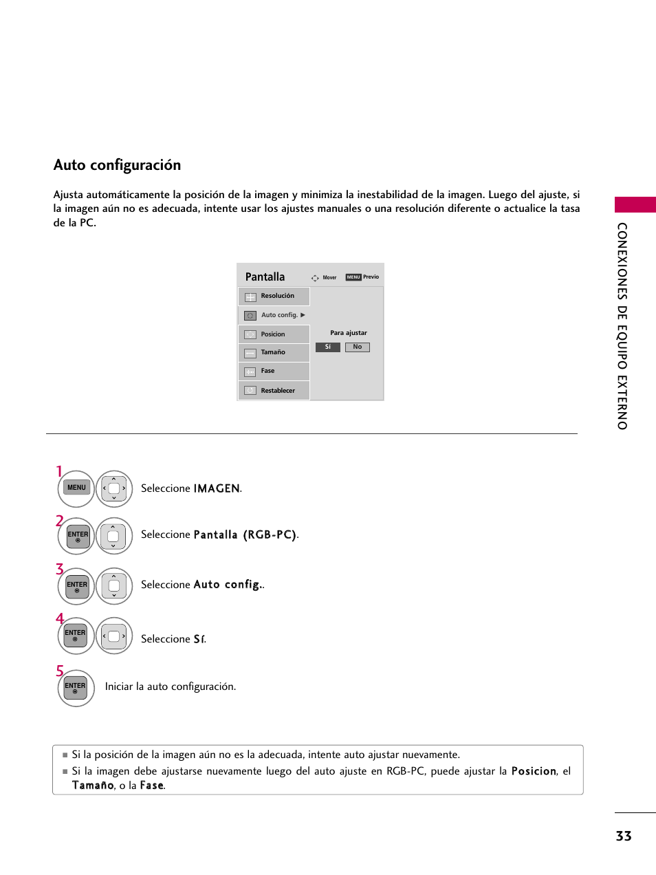 Auto configuración, Conexiones de eq uipo externo | LG 42PJ350 User Manual | Page 273 / 360