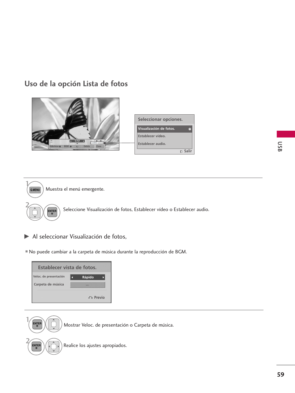 Uso de la opción lista de fotos, Al seleccionar visualización de fotos | LG 42PJ350 User Manual | Page 299 / 360