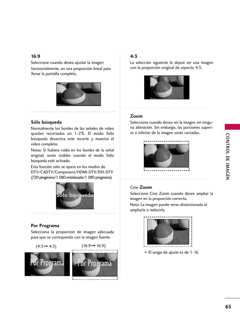 Por programa, Sólo búsqueda | LG 42PJ350 User Manual | Page 305 / 360