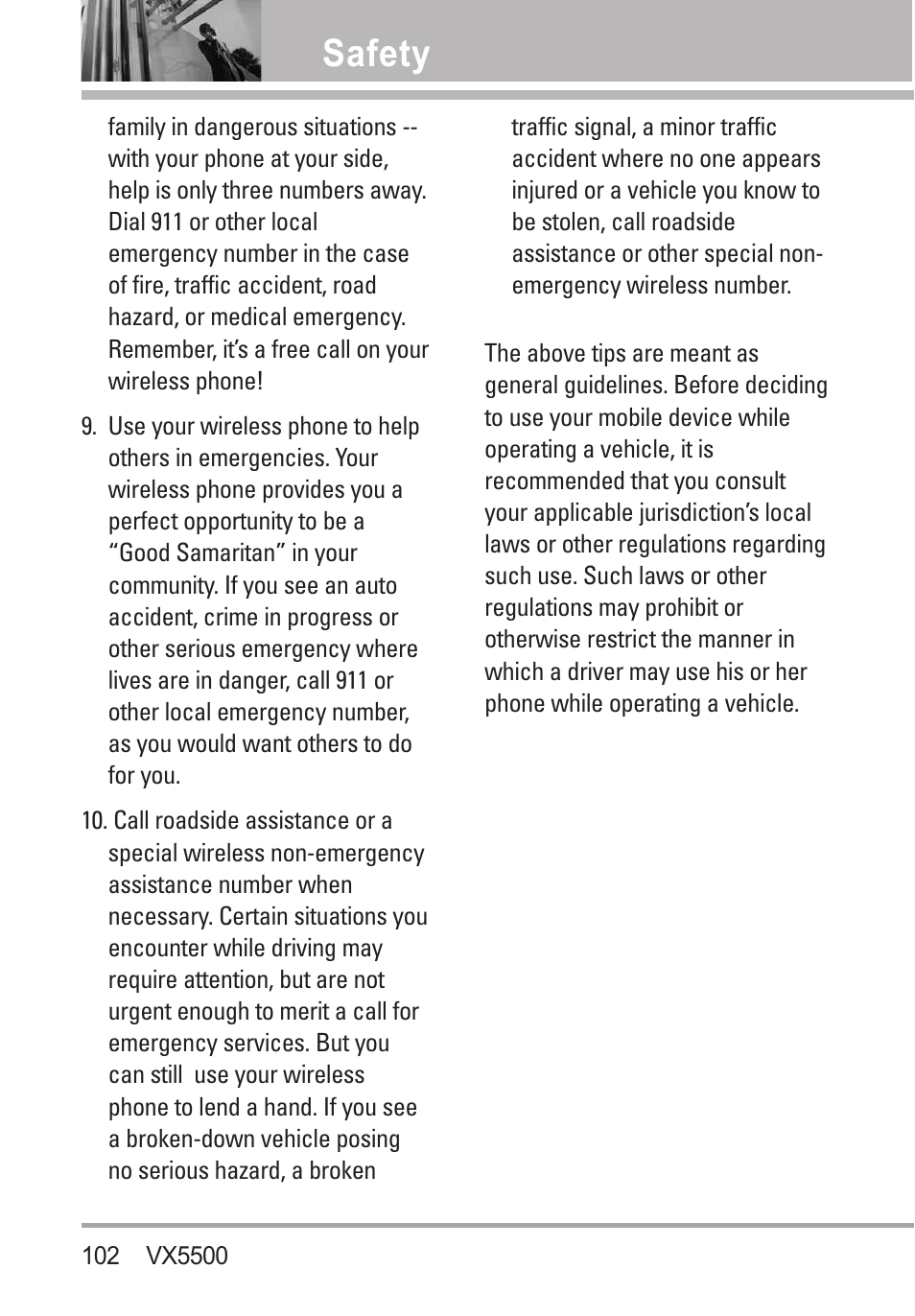Safety | LG VX5500 User Manual | Page 104 / 252