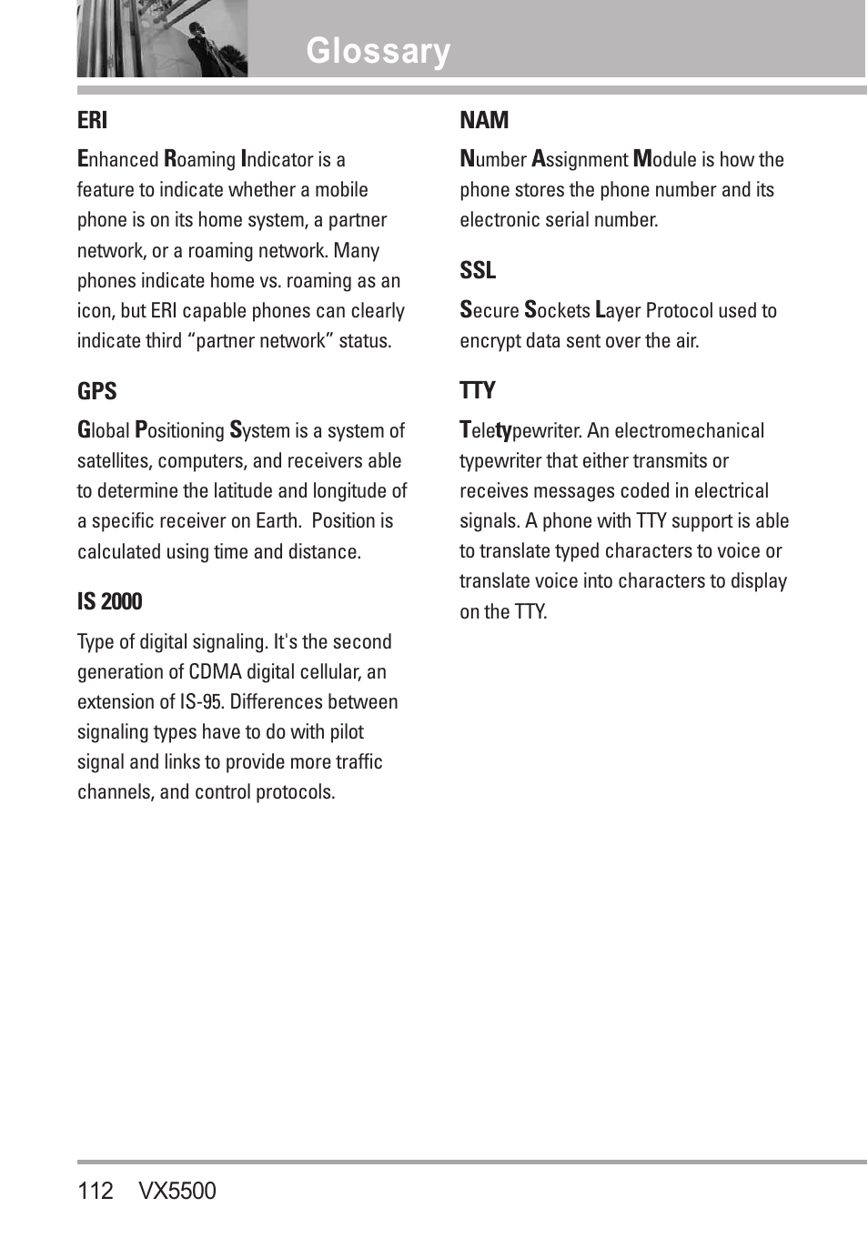 Glossary | LG VX5500 User Manual | Page 114 / 252