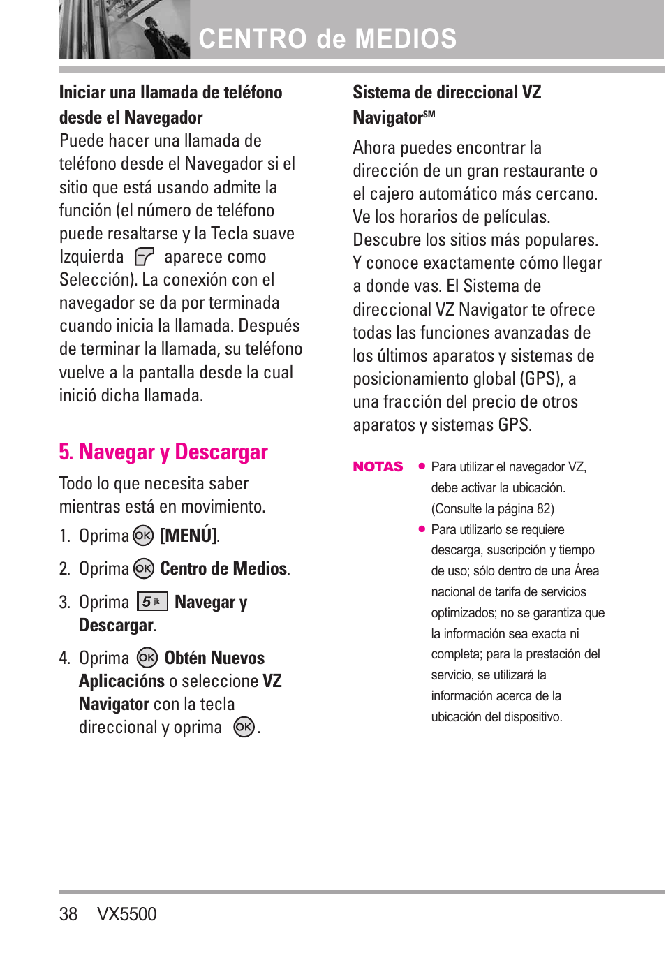 Navegar y descargar, Extra, Centro de medios | LG VX5500 User Manual | Page 157 / 252