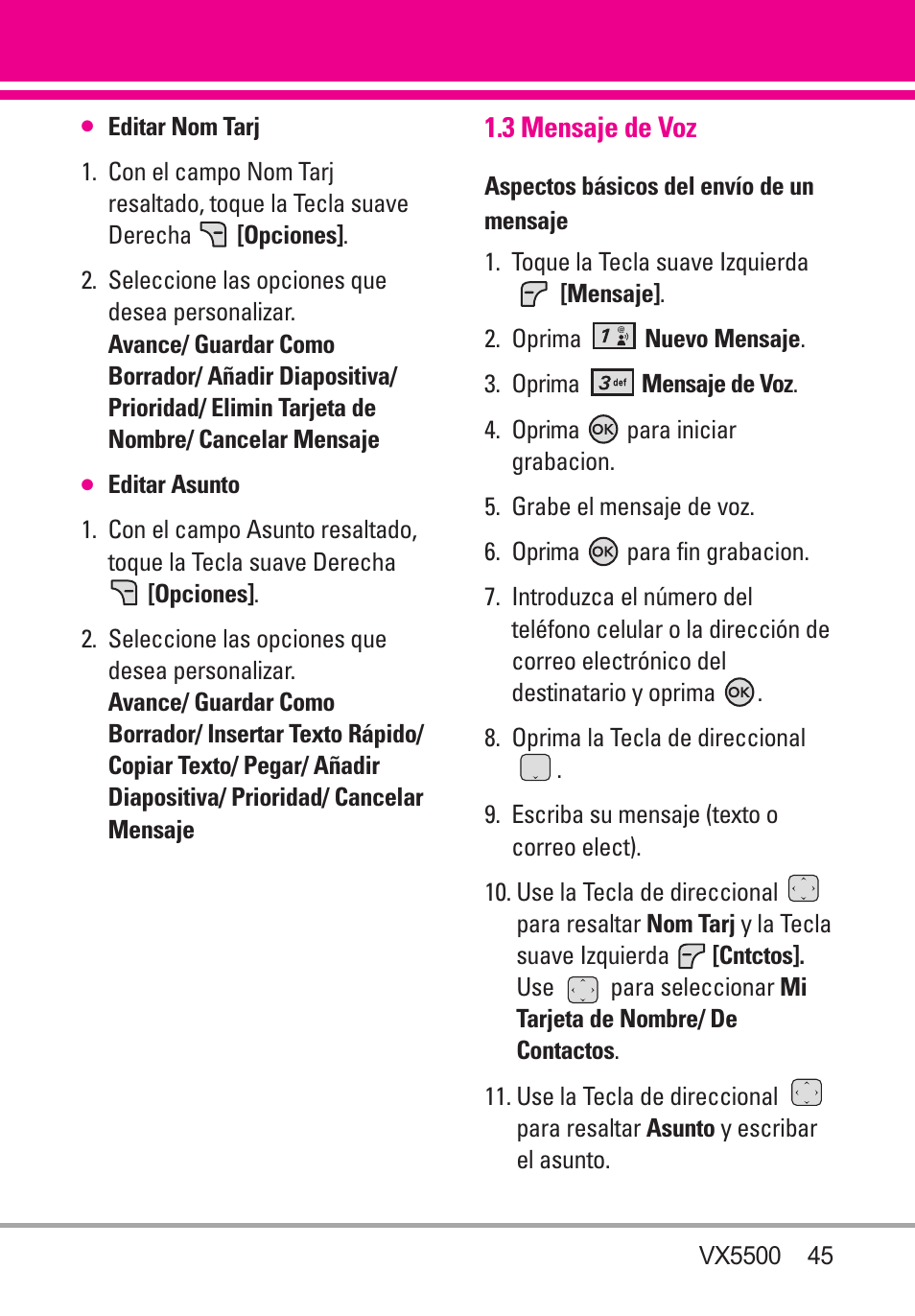 3 mensaje de voz | LG VX5500 User Manual | Page 164 / 252