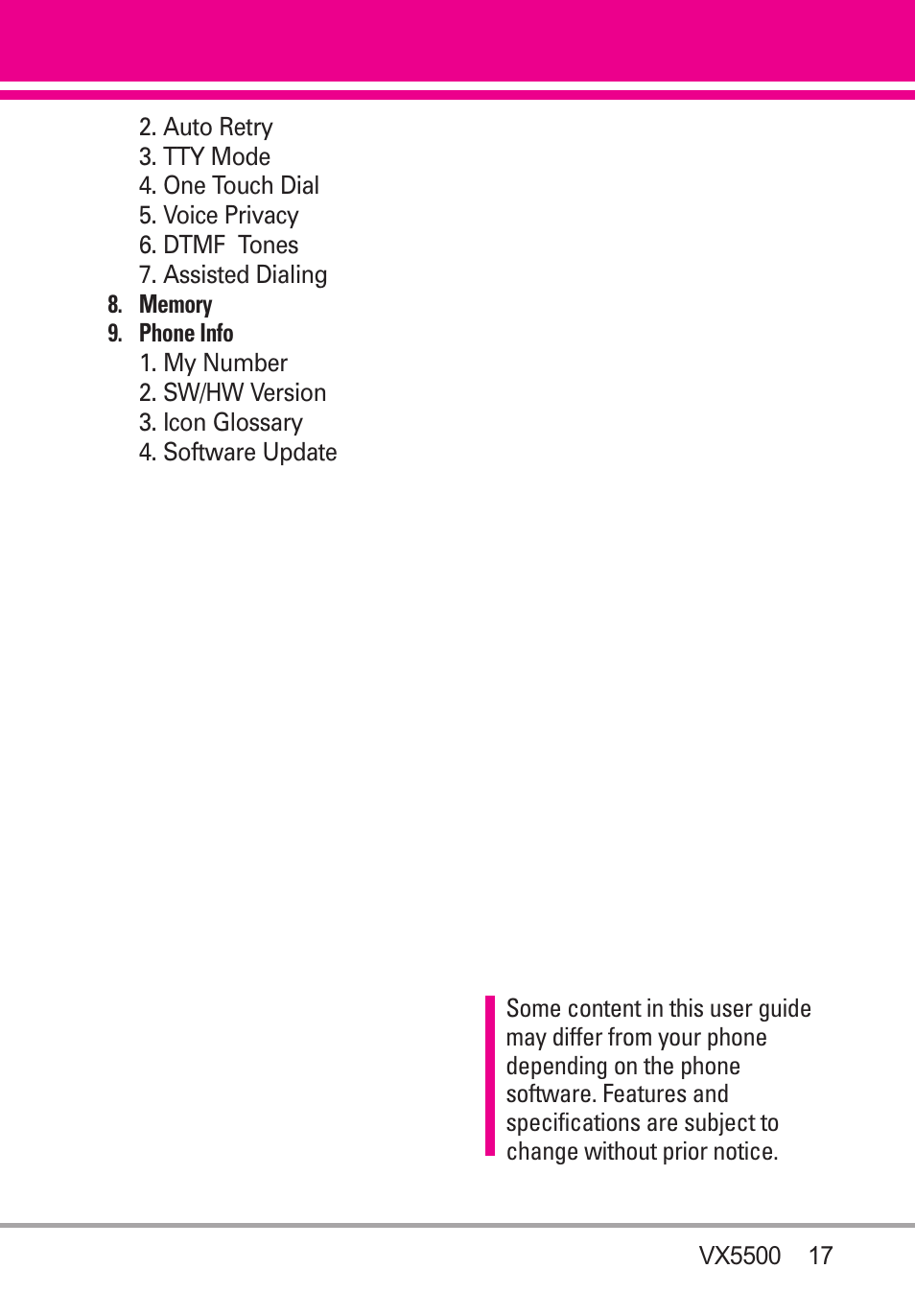LG VX5500 User Manual | Page 19 / 252