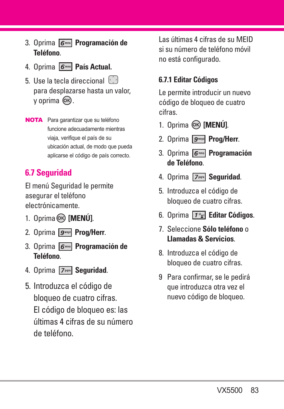 7 seguridad, 1 editar códigos | LG VX5500 User Manual | Page 202 / 252